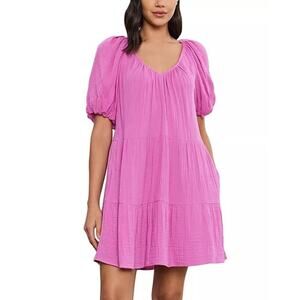 Velvet Graham & Spencer Helena Puff Sleeve Tiered Mini Dress Women’s Small Pink